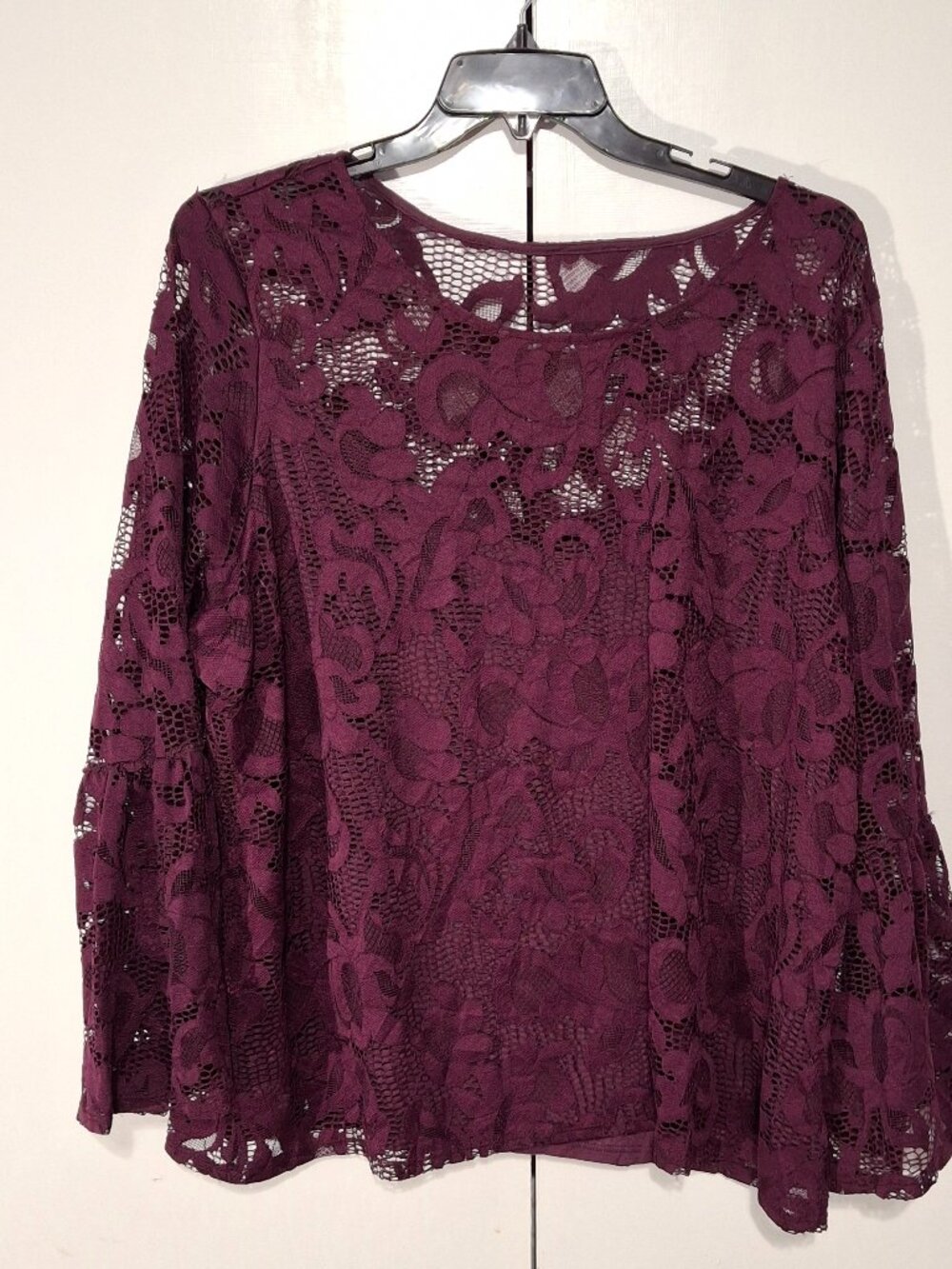 INC International Concepts Woman 3X Burgundy Floral Lace Long Sleeve Blouse - Picture 2 of 7